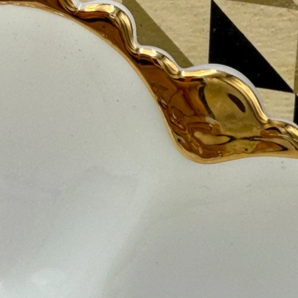 Vtg Anchor Hocking White Milk Glass Deviled Egg Platter Plate 22K Gold Rim w/Box